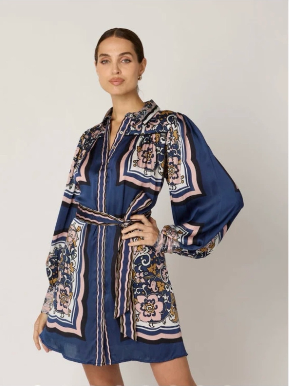 Cleobella Navy Charisma Floral Print Mini Dress with Pink Accents Medium - Picture 1 of 13